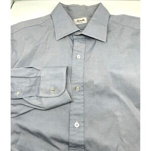 Hamilton Shirt Co 17 Long Sleeve Pearl Button Dress Oxford Shirt Blue Solid USA